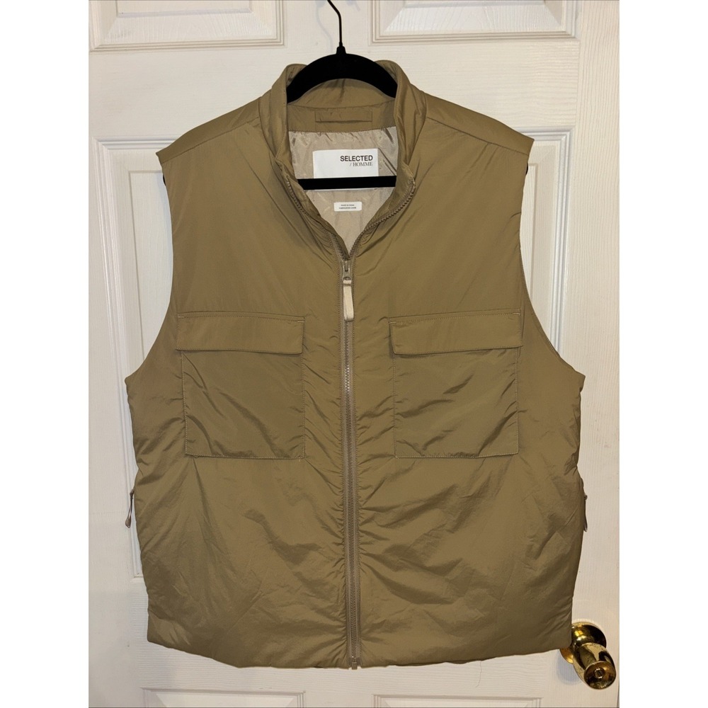 Selected Homme Men's 44 R 44R Vest Safari Tan Packable Puffer Utility Pockets
